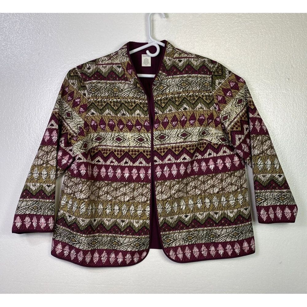 Alfred Dunner Dress Jacket Womens 22W Purple Multi Open front Long sleeve Career